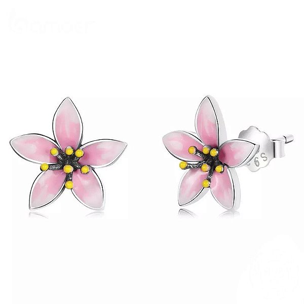 Brinco flor de cerejeira Em Prata 925 legítima