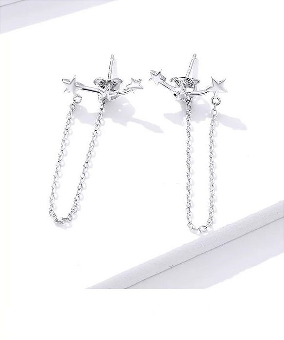 Brinco Ear Cuff Pêndulo Estrelas Em Prata 925 Legítima