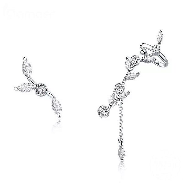 Brinco ear cuff ramo Em Prata 925 legítima
