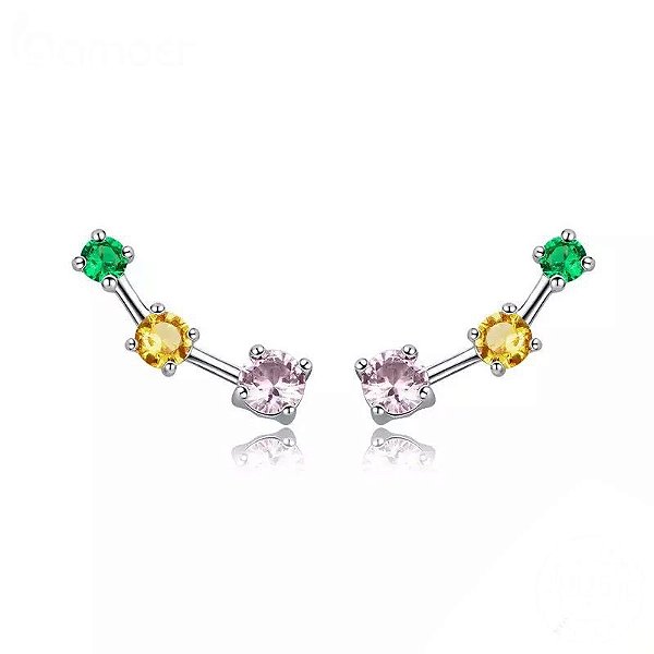 Brinco Ear Cuff Colorido Em Prata 925 legítima