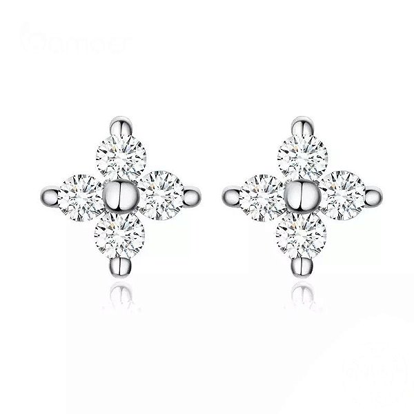Brinco Flor de Cristal Em Prata 925 legítima
