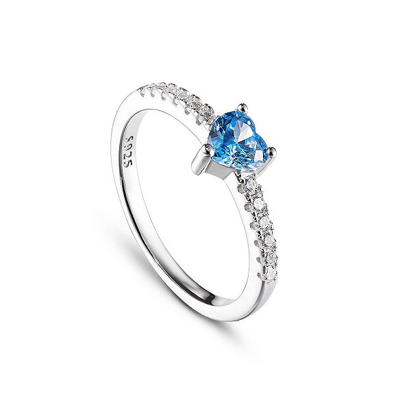 Anel Princesa Coracao Azul Prata 925 legítima Eternal Joias