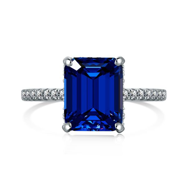 Anel Solitario Azul Marinho Prata 925 Legítima Eternal