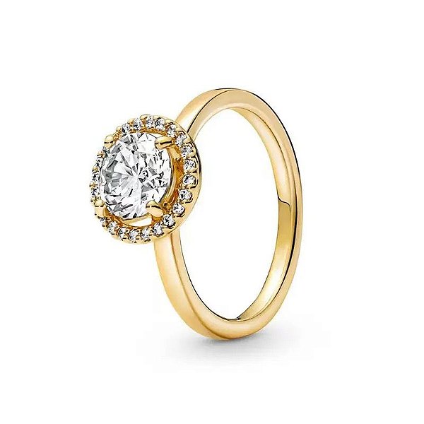 Anel Redondo Brilhante Halo Banho Ouro Prata 925 Dourado
