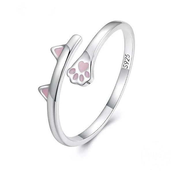 Anel Gatinho Ajustavel Em Prata 925 Legitima Eternal Joias