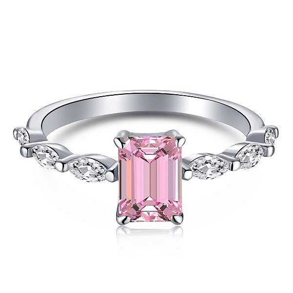 Anel Solitario Pedra Rosa Prata 925 Eternal Joias