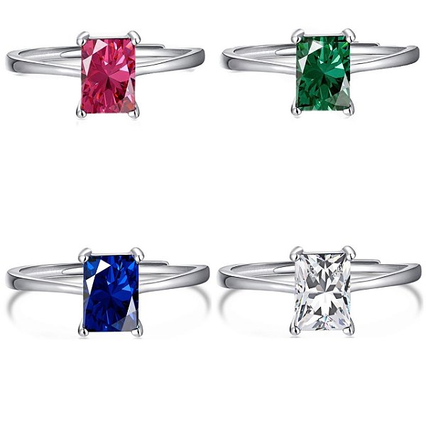 Anel Solitário Ajustavel Zirconia Varias Cores Prata 925