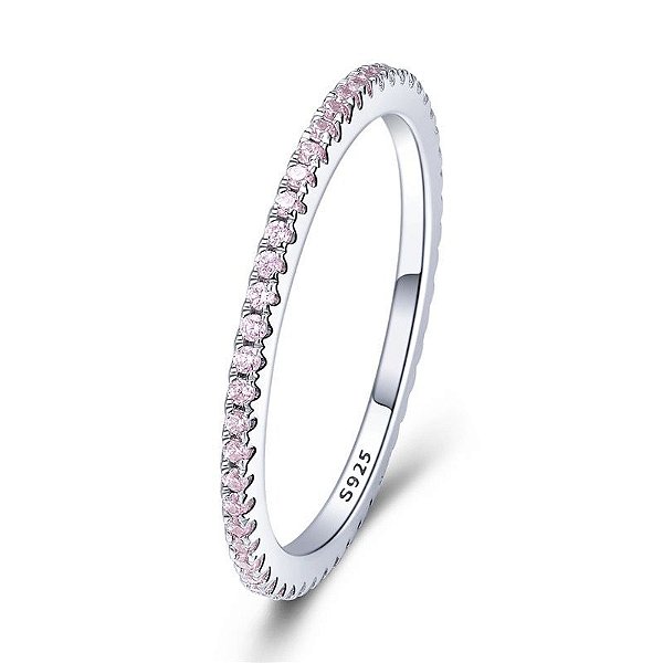 Anel cravejado com zircônias rosa Prata 925 legitima de lei