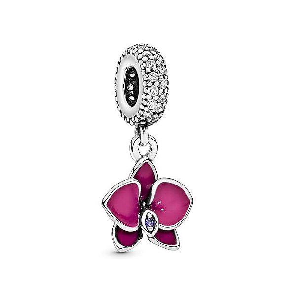 Berloque Pendente Orquídea Rosa Em Prata Legítima 925