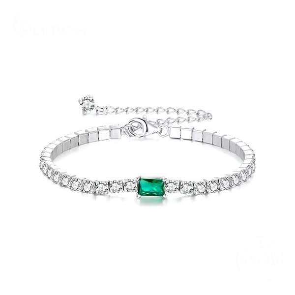 Pulseira Riviera Pedra Verde Em Prata 925 Eternal Joias