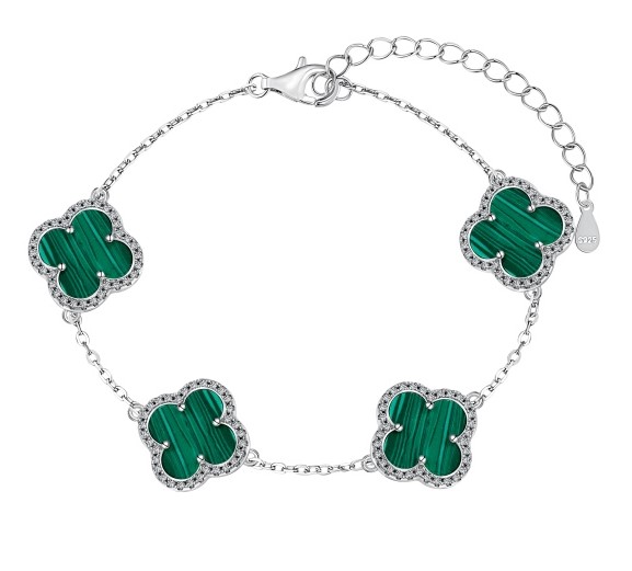 Pulseira Trevo Verde Em Prata Legítima 925 Eternal