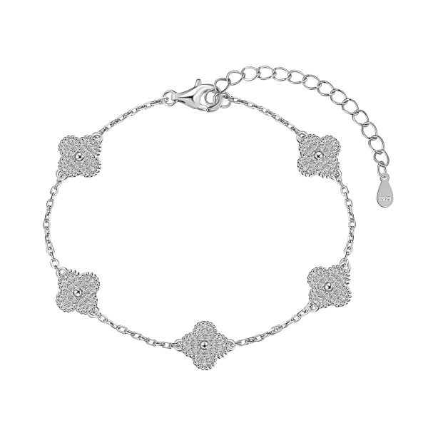 Pulseira Trevinho Cravejado Prata Legítima 925 Eternal Joias