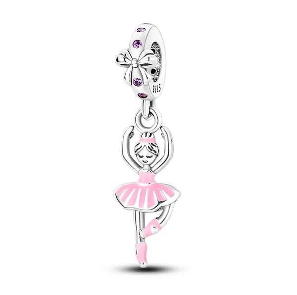 Berloque Pendente Bailarina Rosa Prata Legítima 925