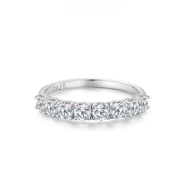 Anel Meia Aliança Moissanite certificado GR 0.10ct Prata 925