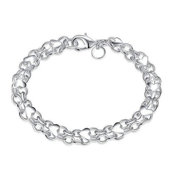 Pulseira Corações Banho de Prata Eternal Joias