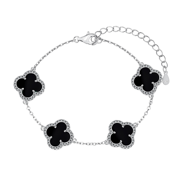 Pulseira Trevos Preto Em Prata Legítima 925 Eternal