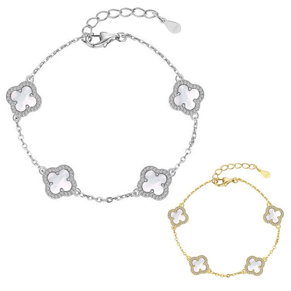 Pulseira Trevos Madrepérola Em Prata Legítima 925 Eternal