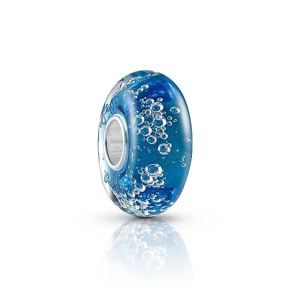 Berloque vidro murano azul com bolhinhas prata legítima 925