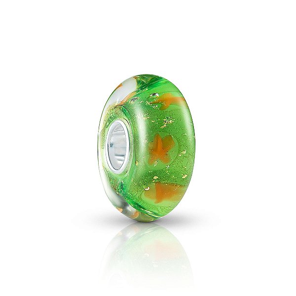 Berloque de vidro murano verde com estrelinhas prata 925