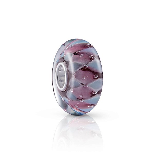 Berloque de vidro murano geométrico azul e rosa em prata 925