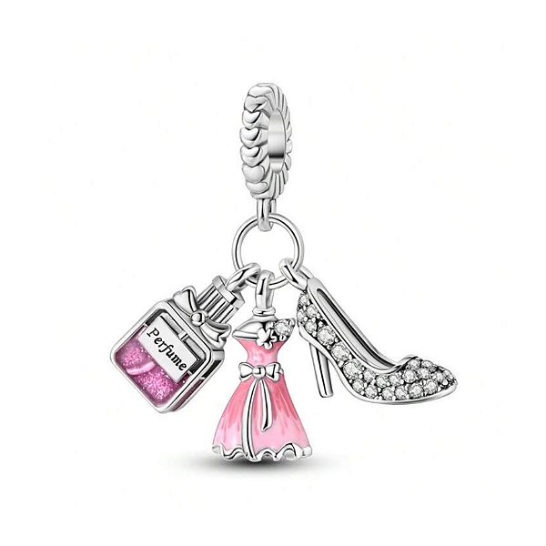 Berloque Pendente Salto Perfume e Vestido Prata