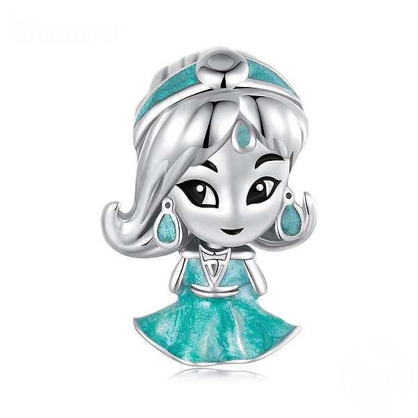 Berloque princesa Jasmine em prata legítima 925