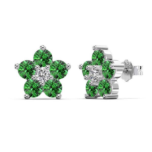 Brinco flor verde em prata legítima 925 Eternal Joias