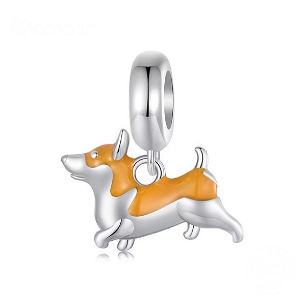 Berloque pendente cachorro welsh corgi prata legítima 925