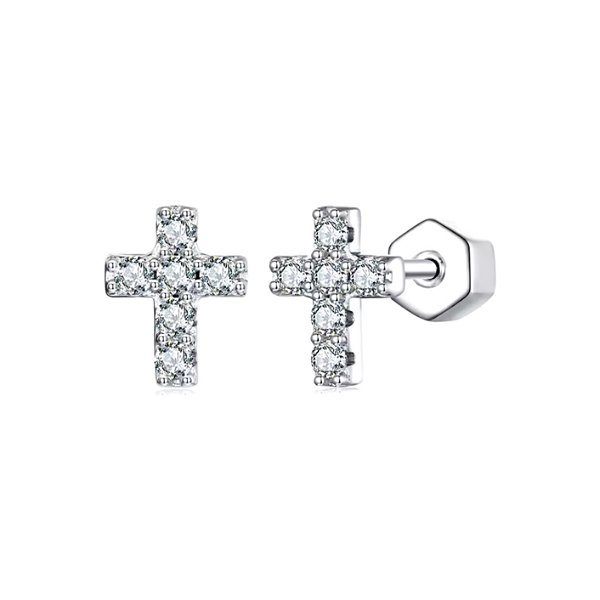 Brinco Cruz 1.5mm 0.015ct 8h8A moissanite certificado GRA