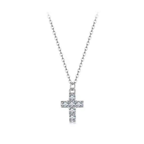 Colar cruz moissanite 2mm 0.03ct prata legítima 925