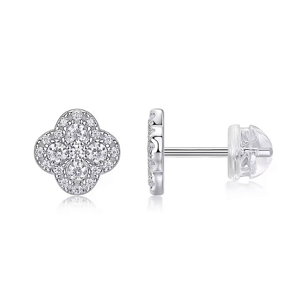 Brinco trevo diamante moissanite 3mm 0.1ct certificado GRA
