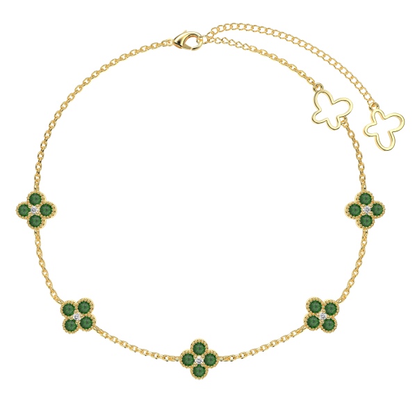 Tornozeleira trevinhos verdes banho ouro 18k em prata 925