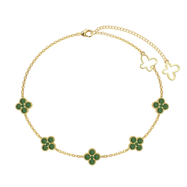 Pulseira trevinhos verdes banho ouro 18k prata legítima 925