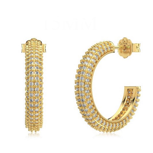 Brinco argola cravejada 15MM banho ouro 18k em prata 925