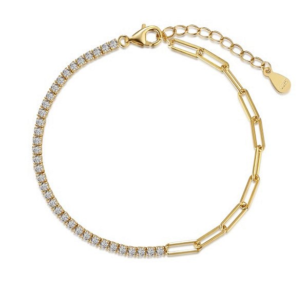 Pulseira minimalista riviera com elos banho ouro prata 925