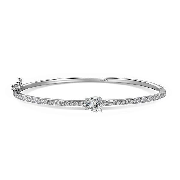 Bracelete Rígido Cravejado Ponto de Luz Prata Legítima 925