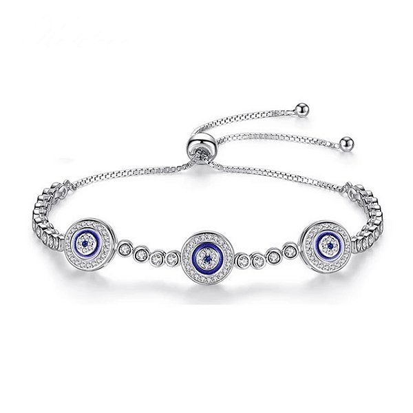 Pulseira Ajustavel Olho Grego Em Prata 925 Legítima