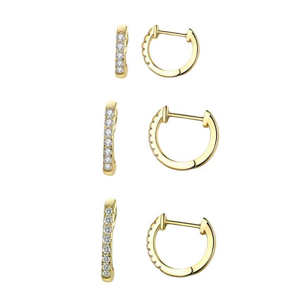 Trio de argolinhas banho de ouro 18k em prata legítima 925