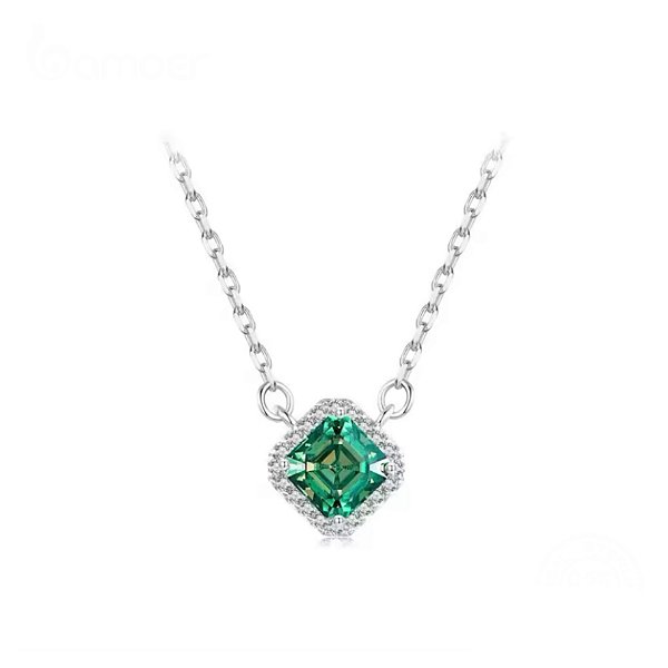 Colar pedra verde diamante moissanite 5mm 0.6ct prata 925