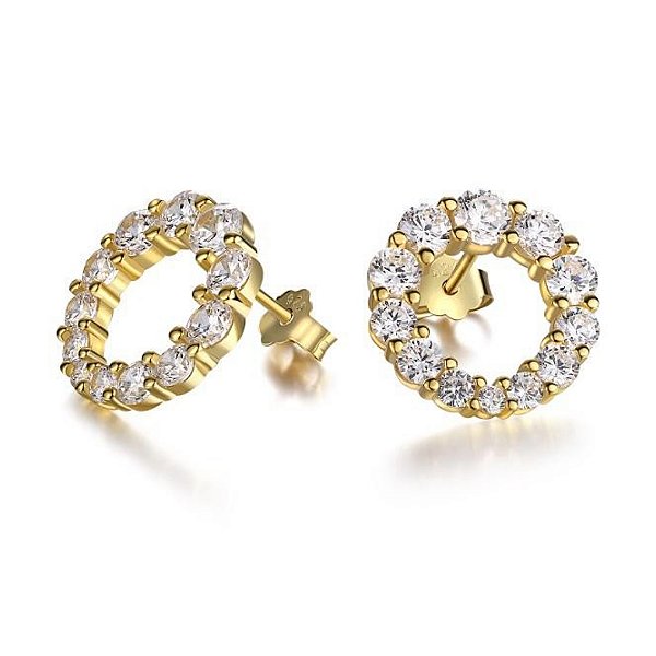 Brinco círculo brilhante banho ouro 18k em prata 925