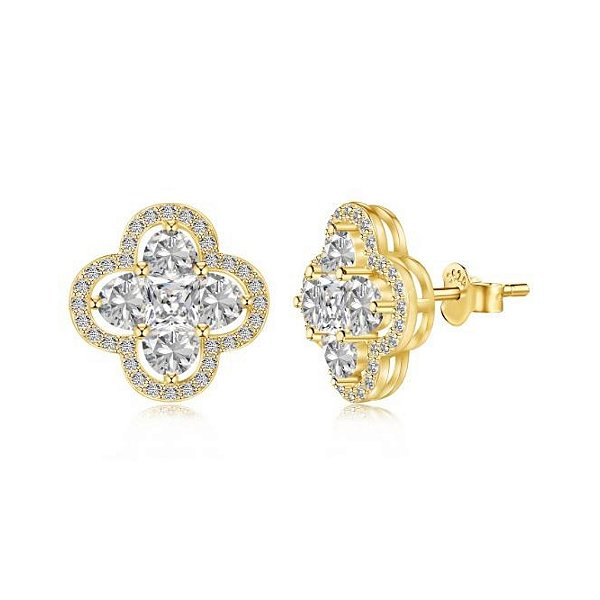 Brinco trevo brilhante banho ouro 18k em prata 925