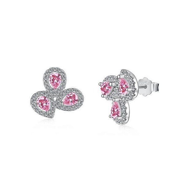 Brinco gotinhas rosa em prata legítima 925 Eternal Joias