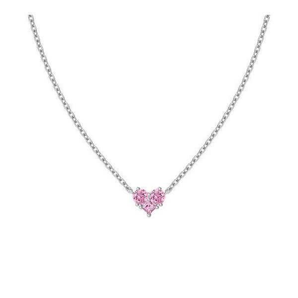 Colar coração rosa minimalista em prata legítima 925