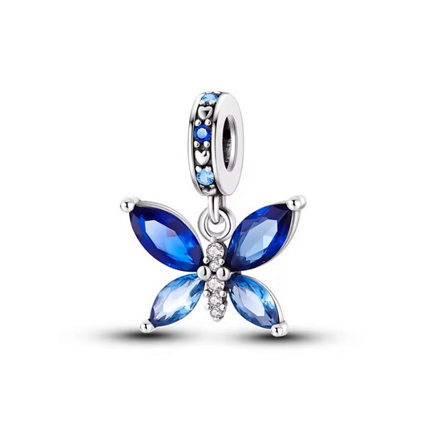 Berloque pendente borboleta azul cristal prata Eternal Joias