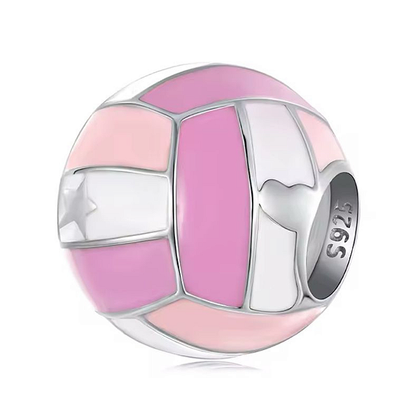 Berloque Separador Bola de Vôlei Rosa Em Prata Legitima 925
