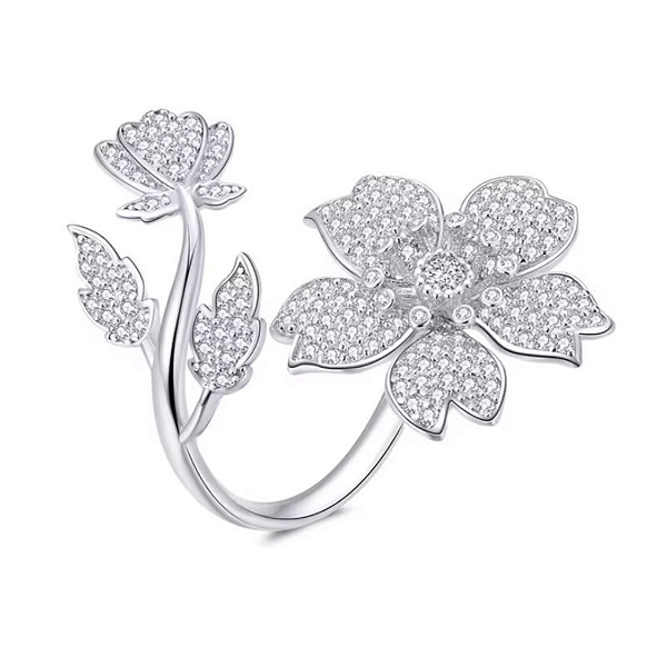 Anel Ajustavel Flor de Primavera em prata 925 legítima
