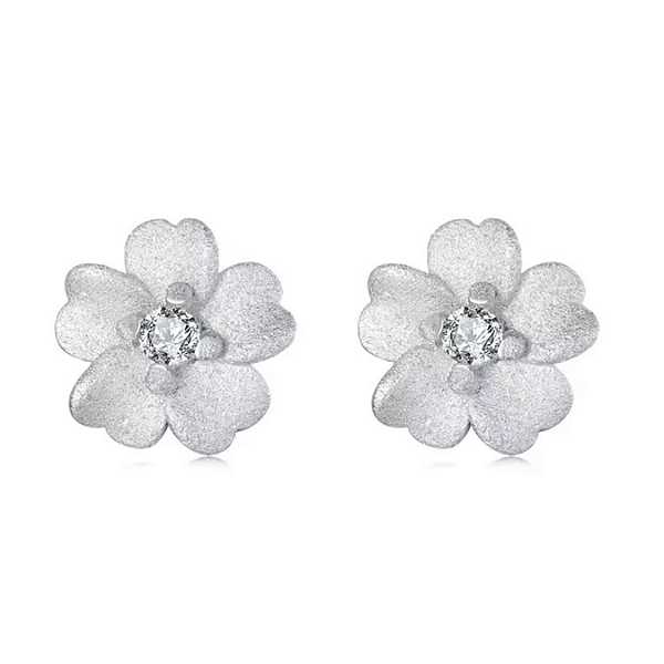 Brinco Floral Fosco Em Prata Legítima 925