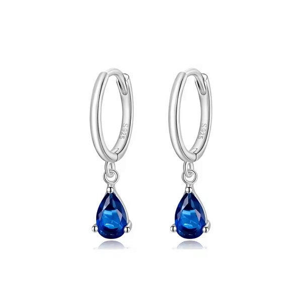 Brinco argolinha pedra azul em prata legítima 925