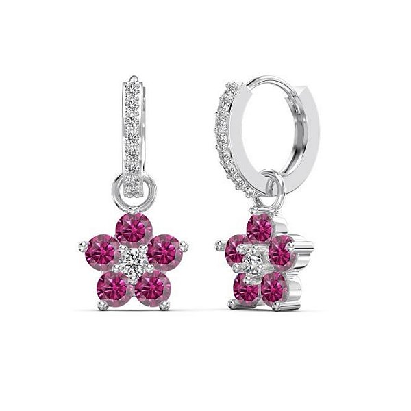 Brinco argolinha flor pink em prata legítima 925