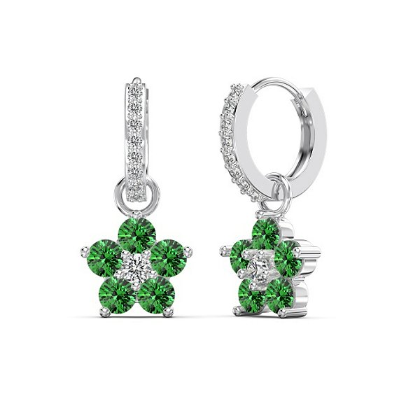 Brinco argolinha flor verde em prata legítima 925